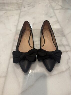 Jack Rogers Black Pointed-Toe Bow Flats